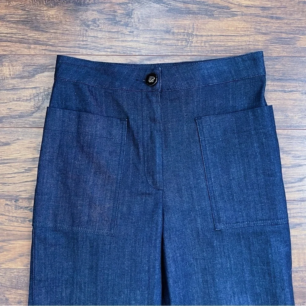 Kate Spade • Cuffed Denim Pant jeans wide leg cropped high waist Dark Peacock